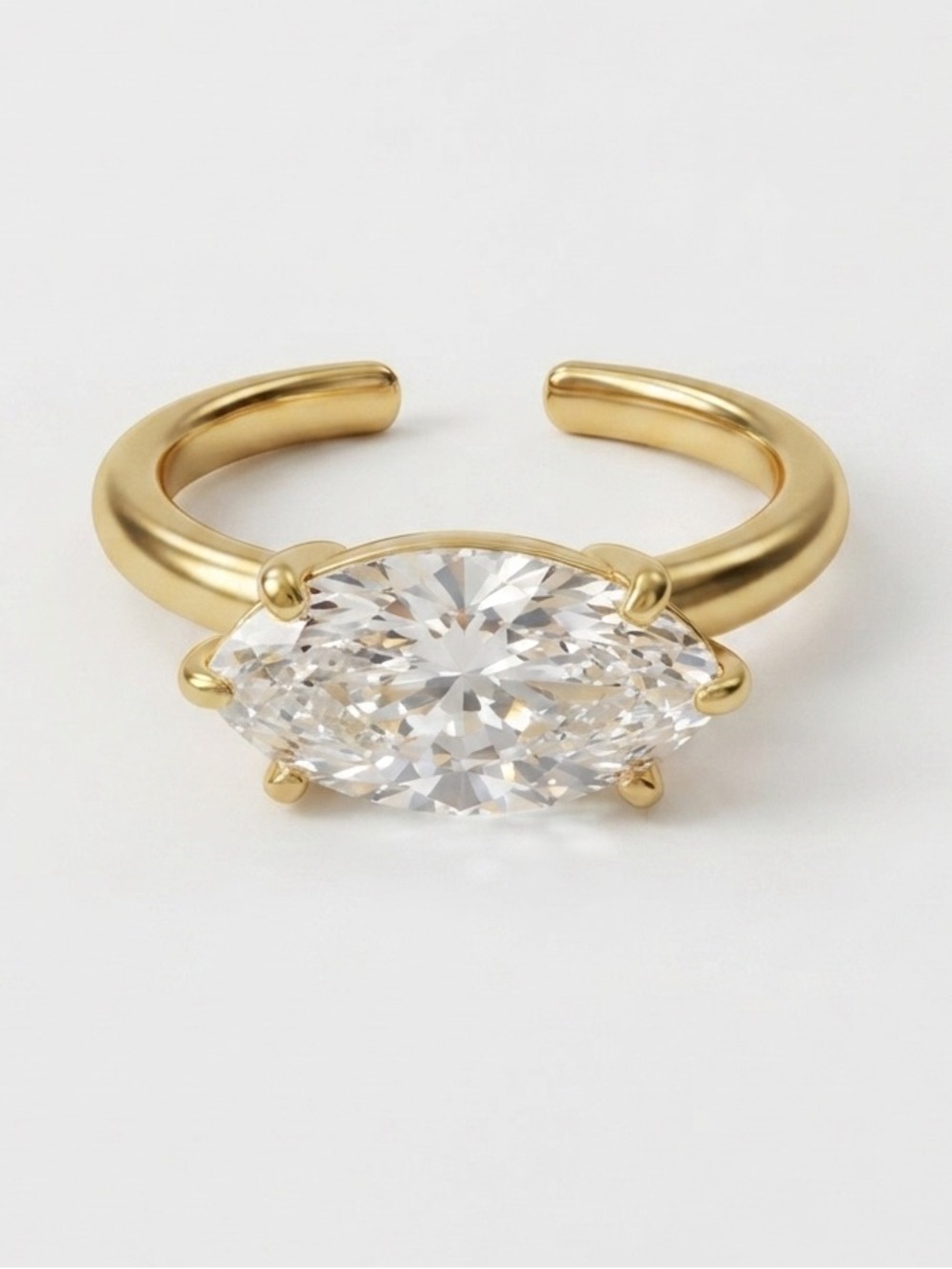 Marquise Cut Zircon Statement Ring Stainless Steel Adjustable Minimalist Ring
